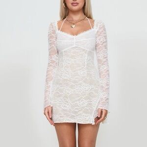 Princess Polly White Lace Long-Sleeve Mini Dress